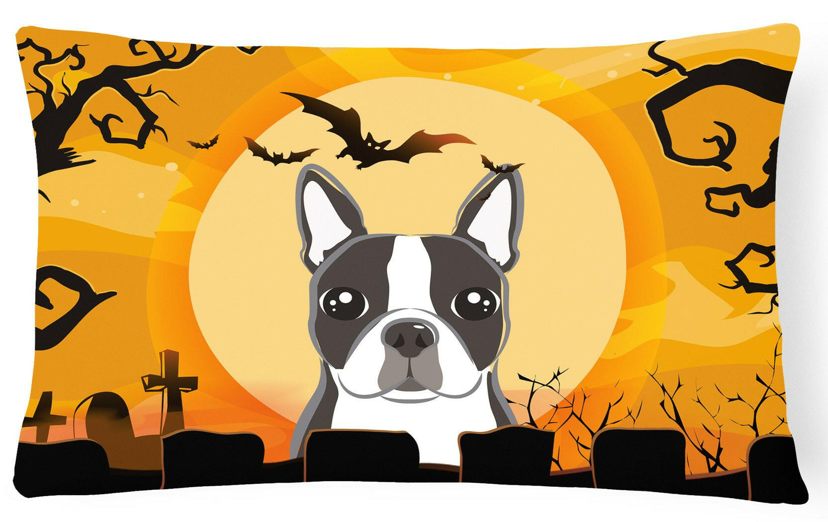 Halloween Boston Terrier Decorative Throw Pillow 12x16 Indoor Outdoor Accent Cushion, Fabric Cover with Insert for Sofa, Bed, Porch & Living Room