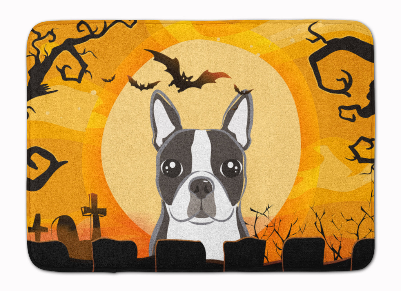 Halloween Boston Terrier Memory Foam Kitchen Mat Machine Washable Anti-Fatigue Cushion Comfort Bath or Kitchen Rug