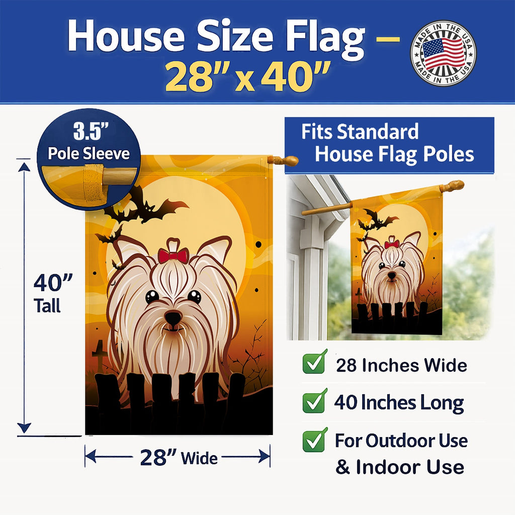 Halloween Yorkie Yorkishire Terrier House Flag 28x40 Porch Sleeve Pole Decorative Outside Yard Banner Artwork Wall Hanging, Polyester