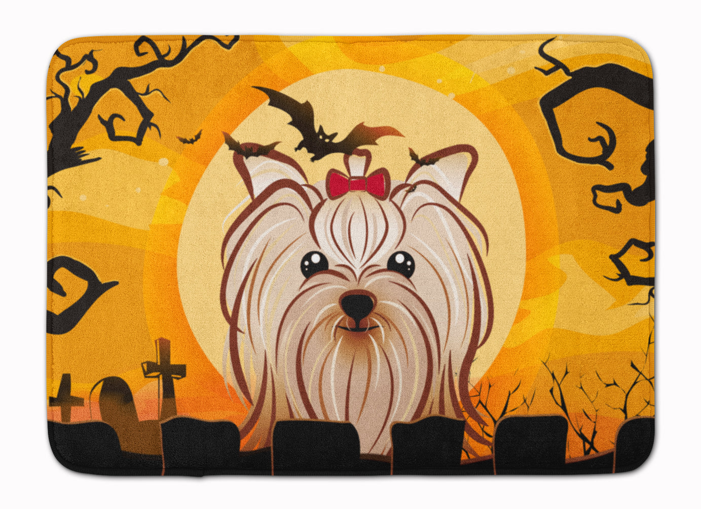 Halloween Yorkie Yorkishire Terrier Memory Foam Kitchen Mat Machine Washable Anti-Fatigue Cushion Comfort Bath or Kitchen Rug