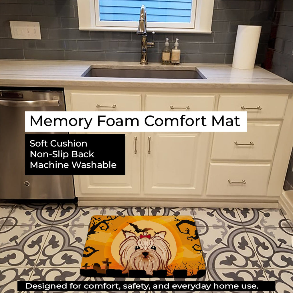 Halloween Yorkie Yorkishire Terrier Memory Foam Kitchen Mat Machine Washable Anti-Fatigue Cushion Comfort Bath or Kitchen Rug