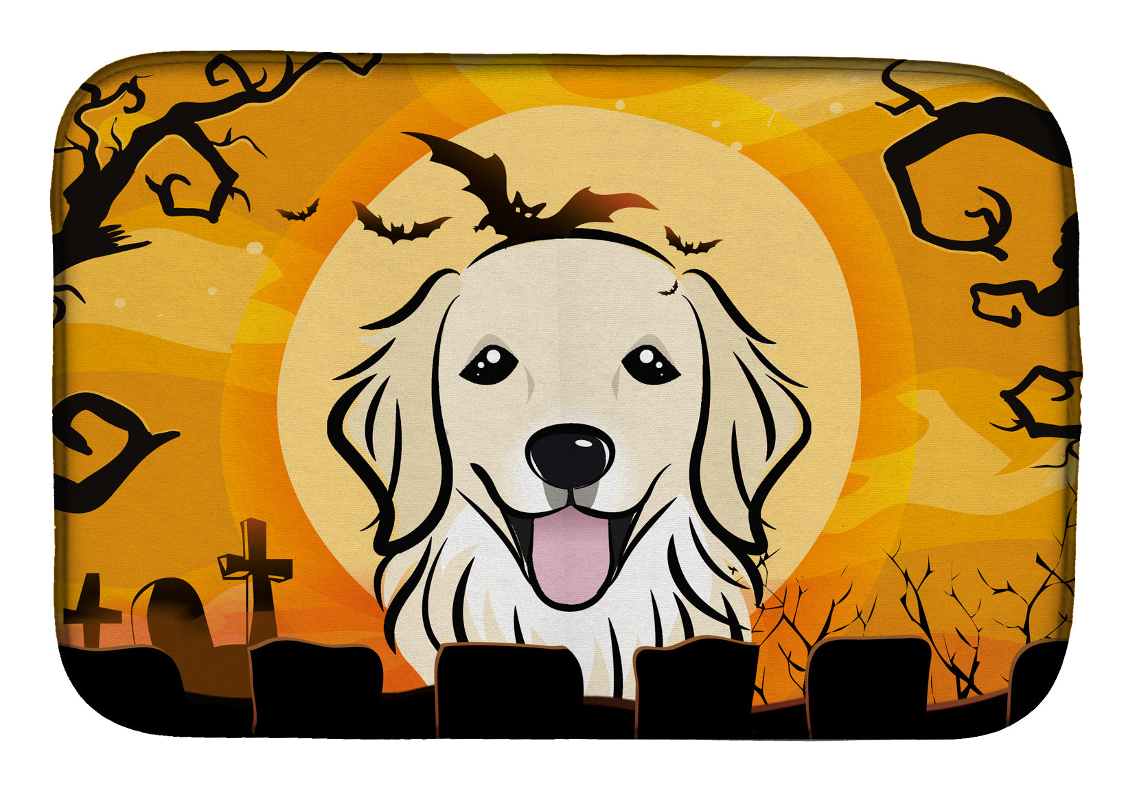 Halloween Golden Retriever Dish Drying Mat Absorbent Dish Drying Mat Pad for Kitchen Counter Dish Drainer Mat for Countertop, 14 x 21", Multicolor