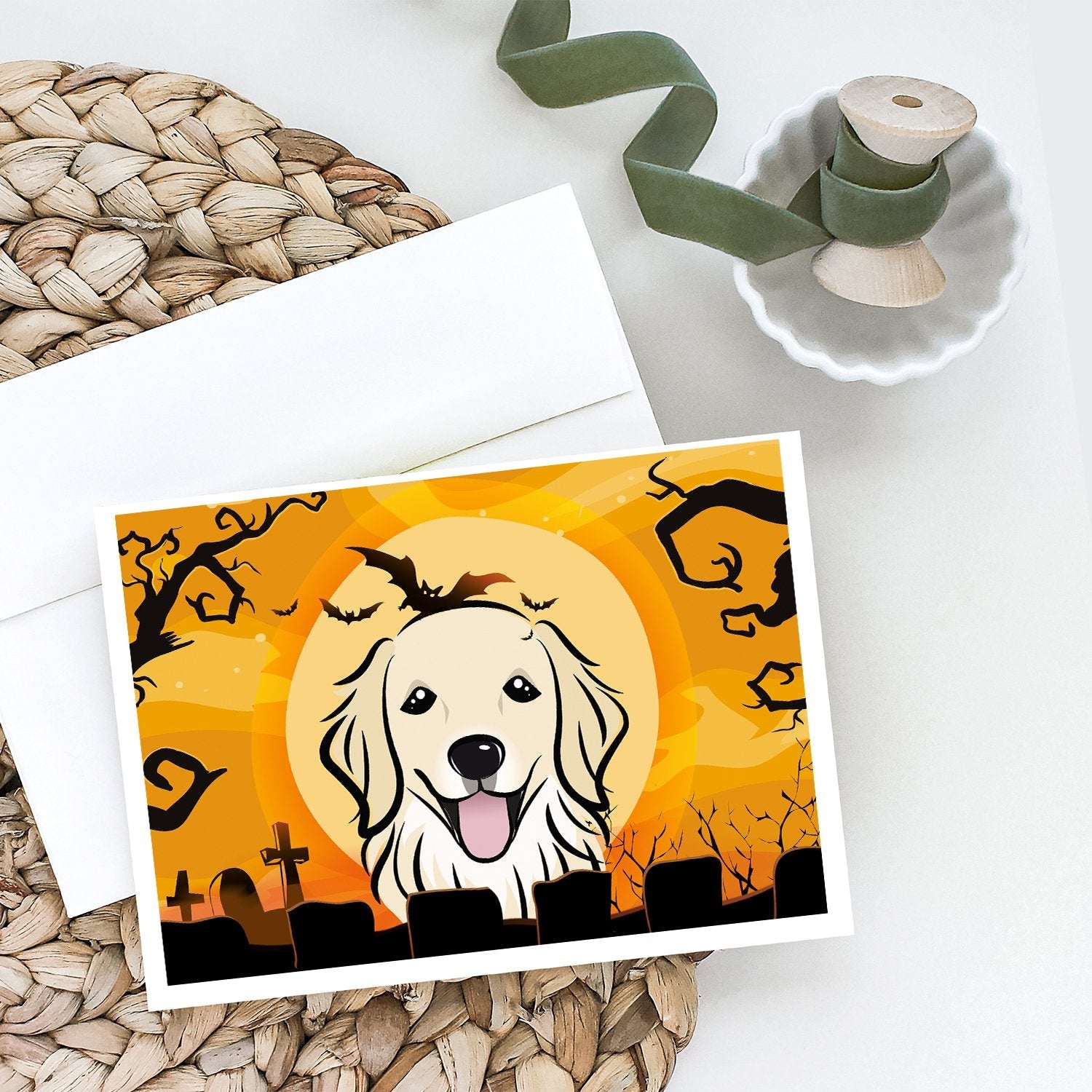 Halloween Golden Retriever Greeting Cards Pack of 8 Blank Cards with Envelopes Whimsical A7 Size 5x7