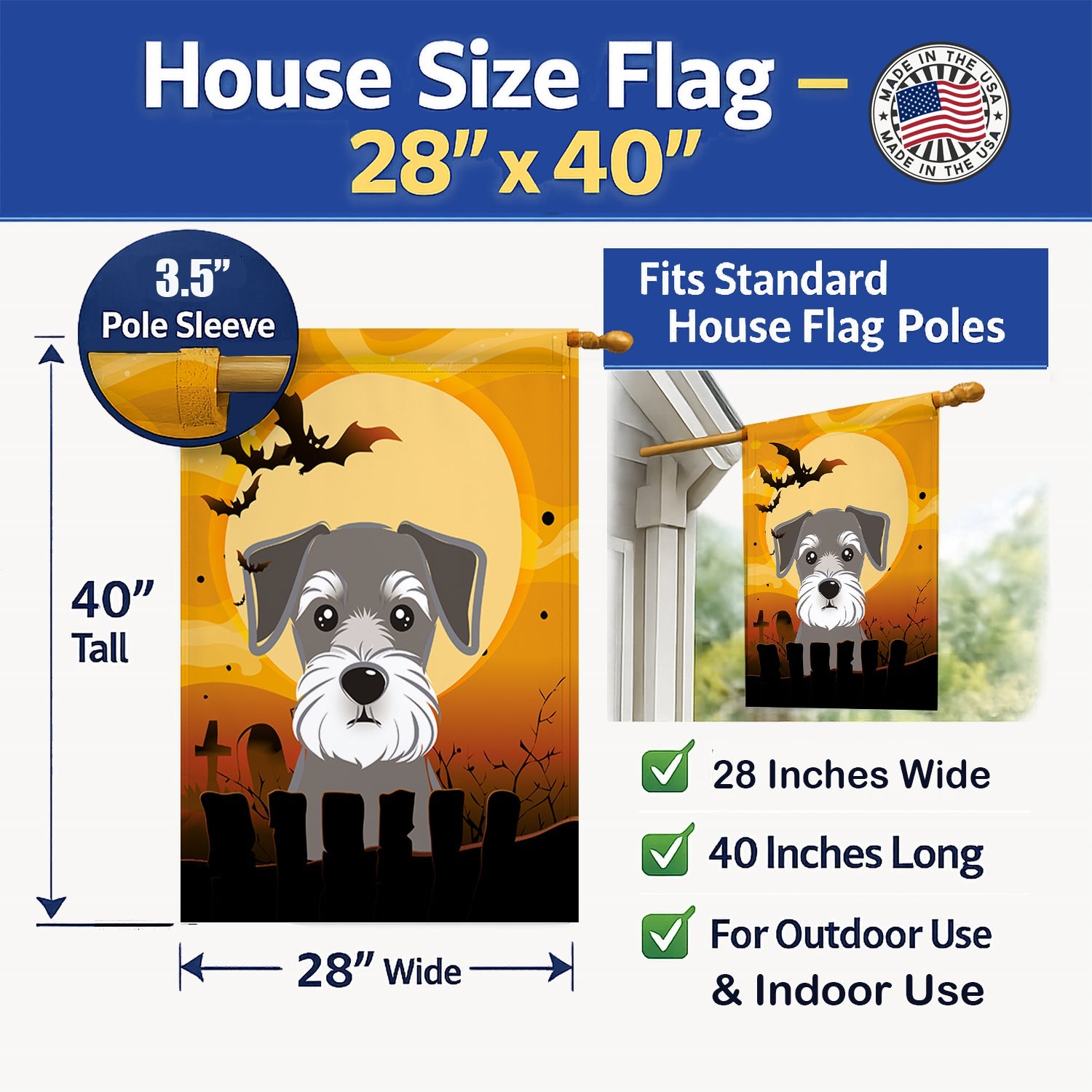 Halloween Schnauzer House Flag 28x40 Porch Sleeve Pole Decorative Outside Yard Banner Artwork Wall Hanging, Polyester
