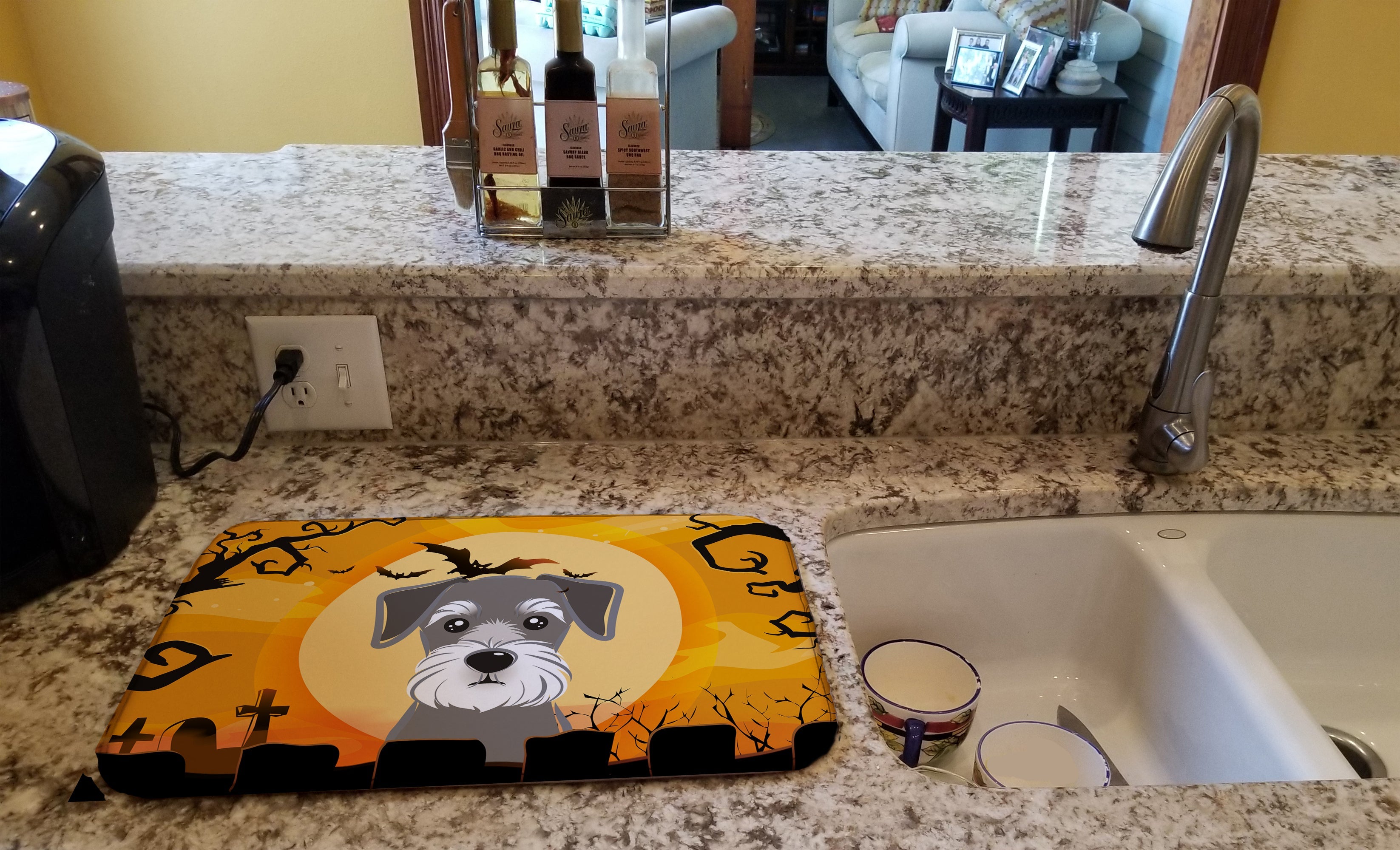 Halloween Schnauzer Dish Drying Mat Absorbent Dish Drying Mat Pad for Kitchen Counter Dish Drainer Mat for Countertop, 14 x 21", Multicolor
