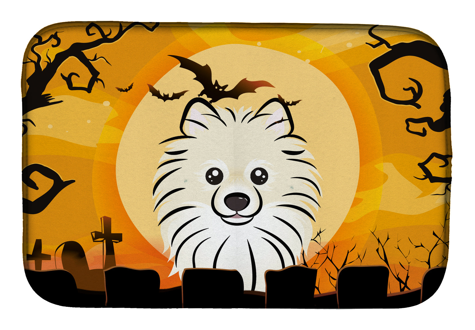 Halloween Pomeranian Dish Drying Mat Absorbent Dish Drying Mat Pad for Kitchen Counter Dish Drainer Mat for Countertop, 14 x 21", Multicolor