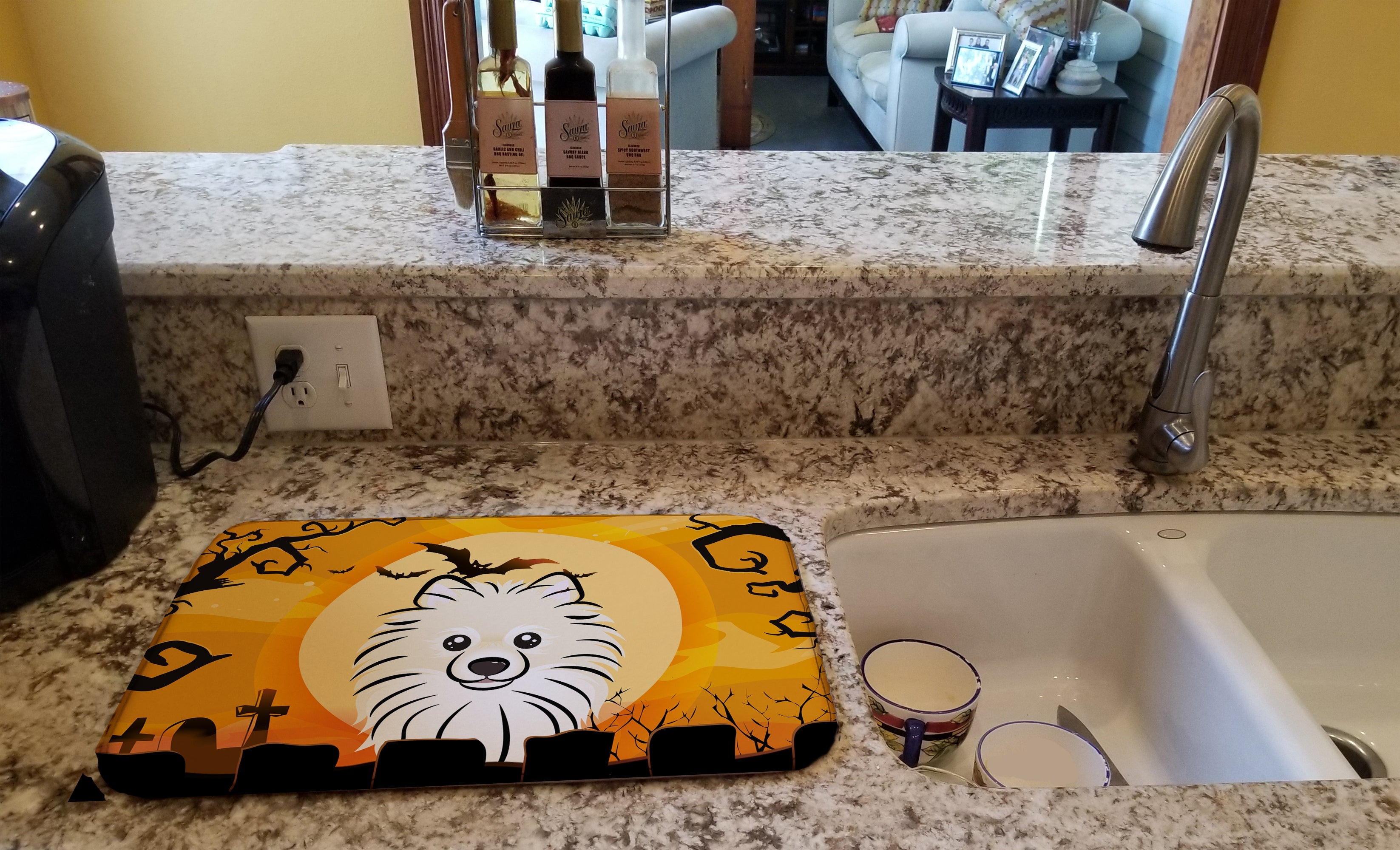 Halloween Pomeranian Dish Drying Mat Absorbent Dish Drying Mat Pad for Kitchen Counter Dish Drainer Mat for Countertop, 14 x 21", Multicolor