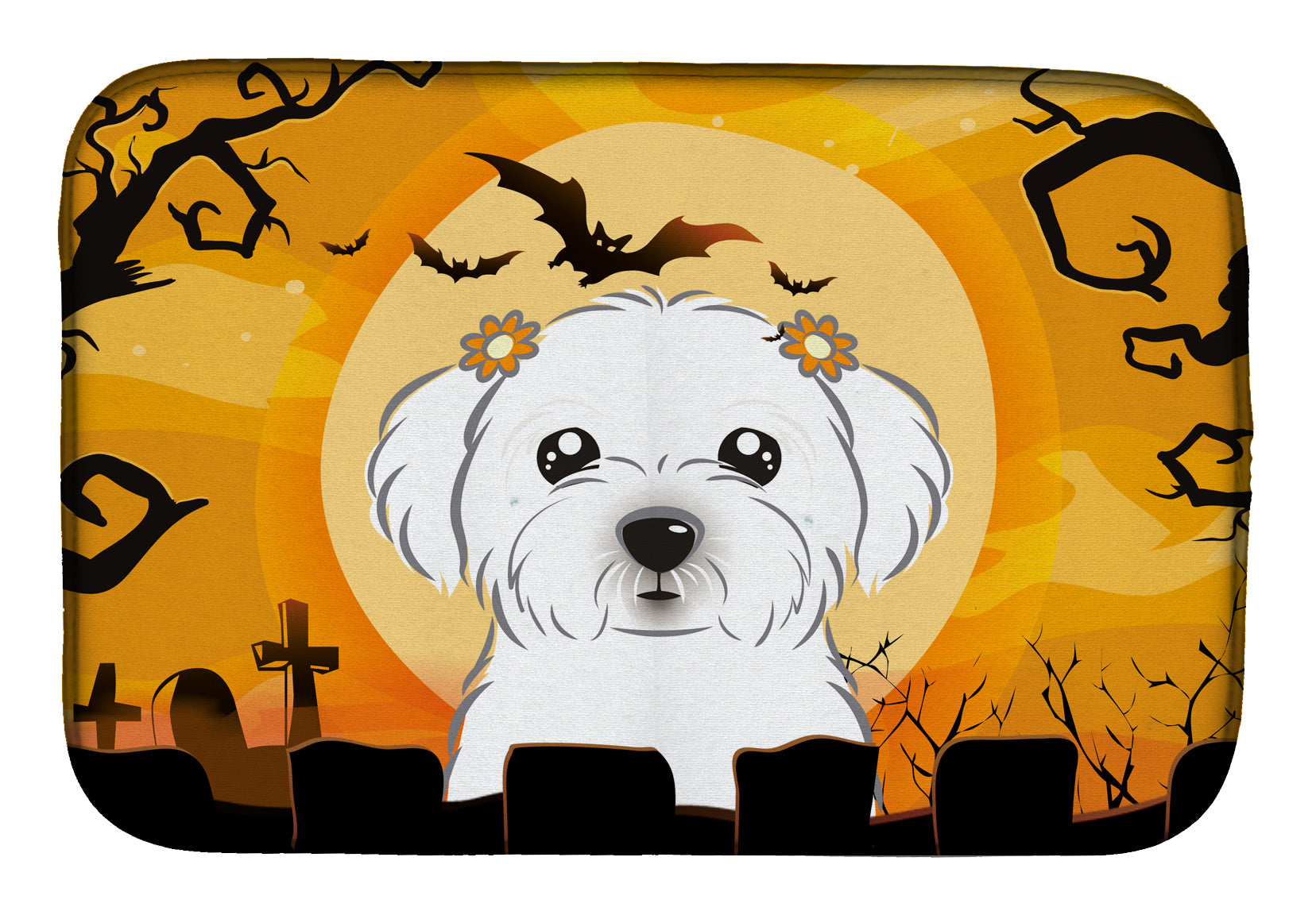 Halloween Maltese Dish Drying Mat Absorbent Dish Drying Mat Pad for Kitchen Counter Dish Drainer Mat for Countertop, 14 x 21", Multicolor