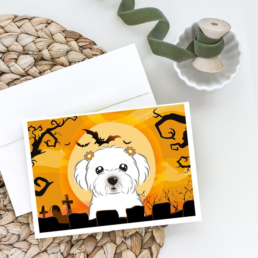 Halloween Maltese Greeting Cards Pack of 8 Blank Cards with Envelopes Whimsical A7 Size 5x7