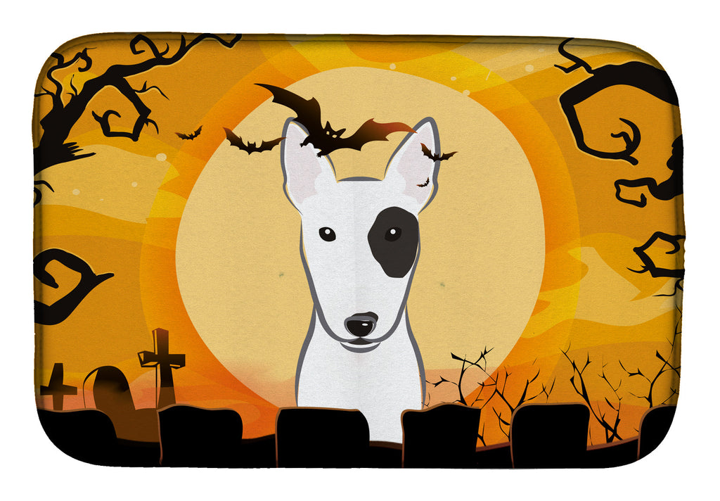 Halloween Bull Terrier Dish Drying Mat Absorbent Dish Drying Mat Pad for Kitchen Counter Dish Drainer Mat for Countertop, 14 x 21", Multicolor