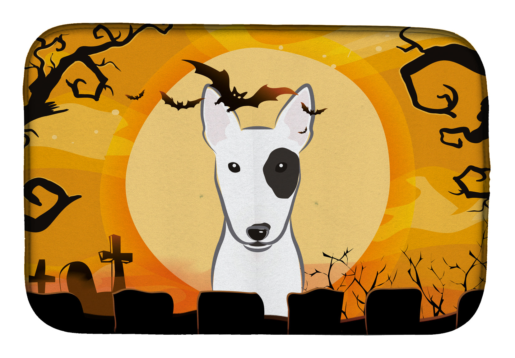 Halloween Bull Terrier Dish Drying Mat Absorbent Dish Drying Mat Pad for Kitchen Counter Dish Drainer Mat for Countertop, 14 x 21", Multicolor