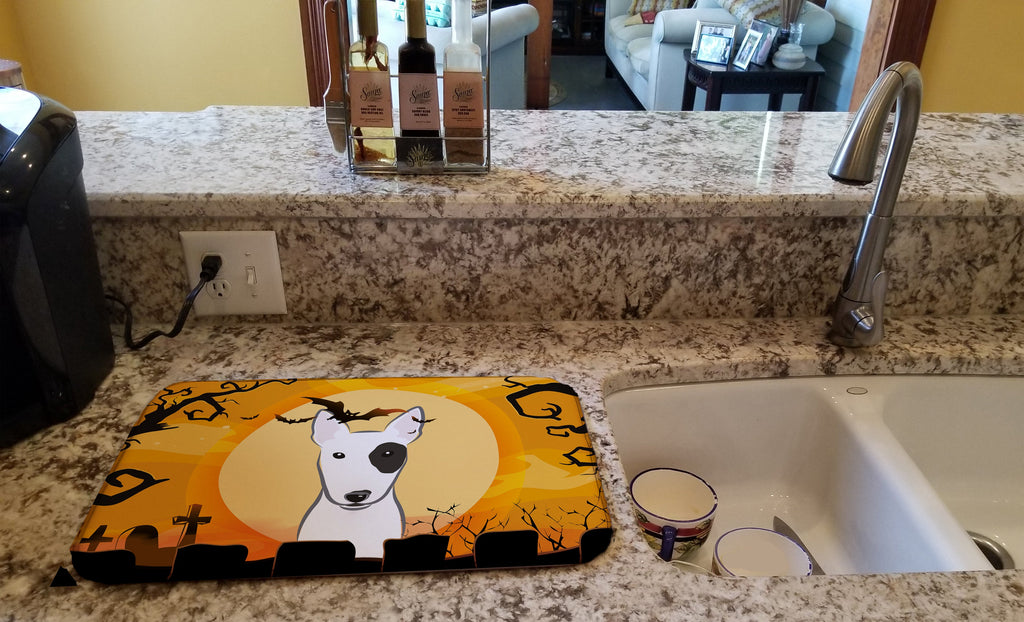 Halloween Bull Terrier Dish Drying Mat Absorbent Dish Drying Mat Pad for Kitchen Counter Dish Drainer Mat for Countertop, 14 x 21", Multicolor