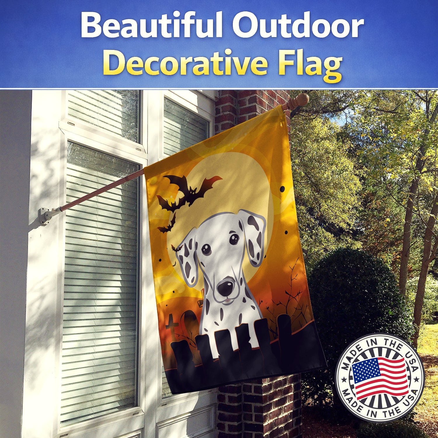 Halloween Dalmatian House Flag 28x40 Porch Sleeve Pole Decorative Outside Yard Banner Artwork Wall Hanging, Polyester