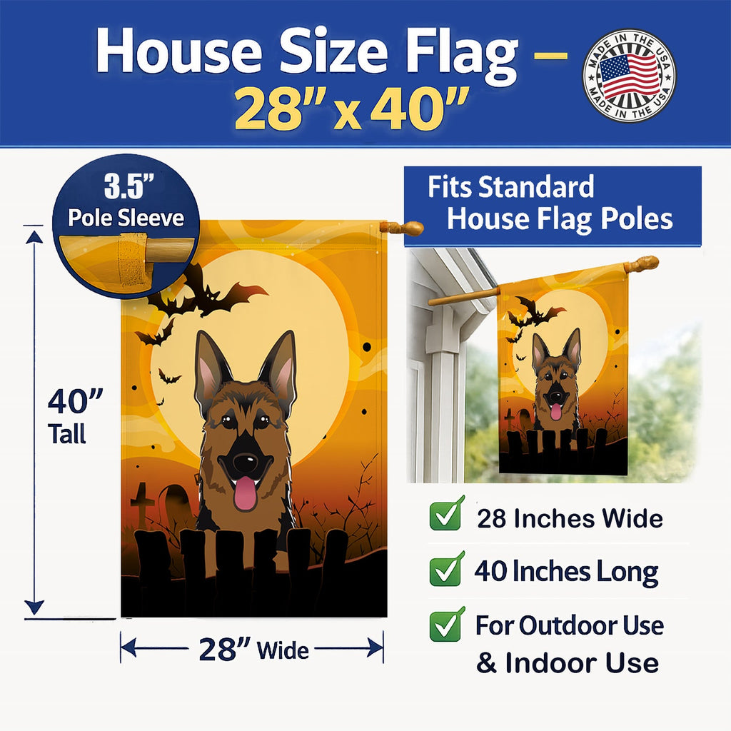 Halloween German Shepherd House Flag 28x40 Porch Sleeve Pole Decorative Outside Yard Banner Artwork Wall Hanging, Polyester