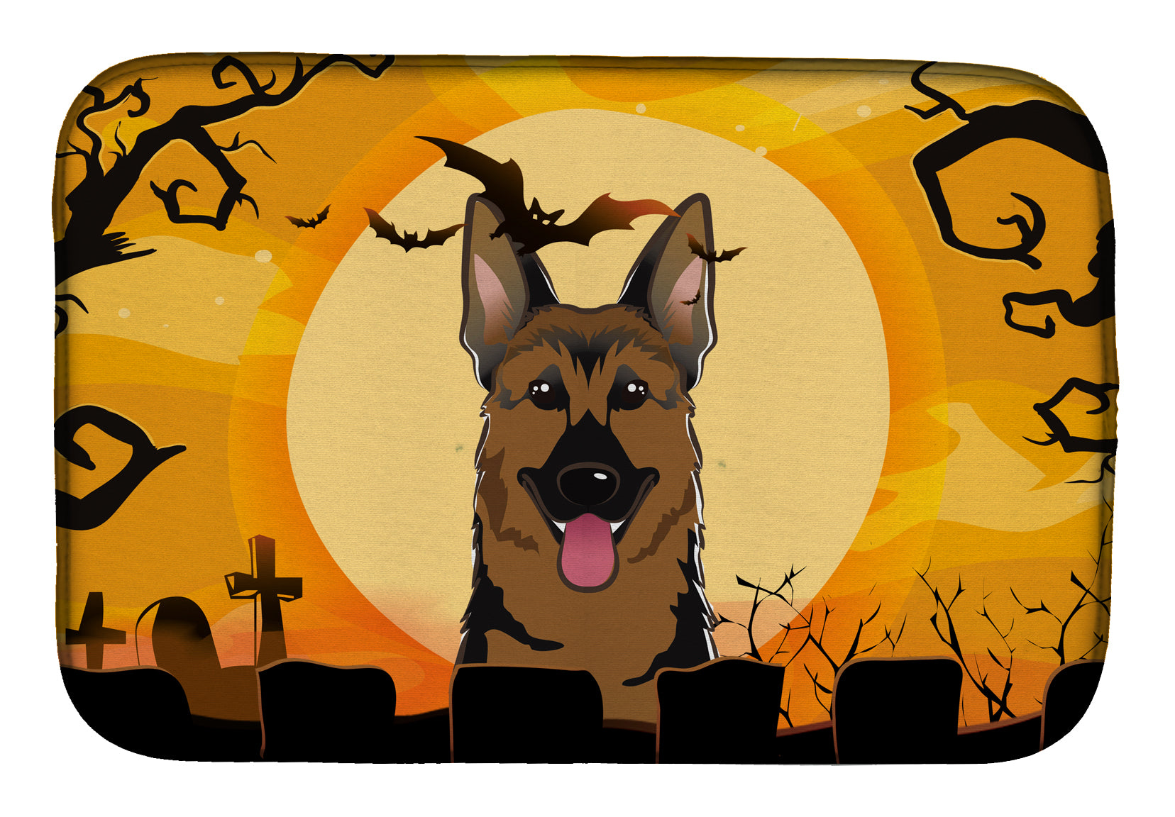 Halloween German Shepherd Dish Drying Mat Absorbent Dish Drying Mat Pad for Kitchen Counter Dish Drainer Mat for Countertop, 14 x 21", Multicolor