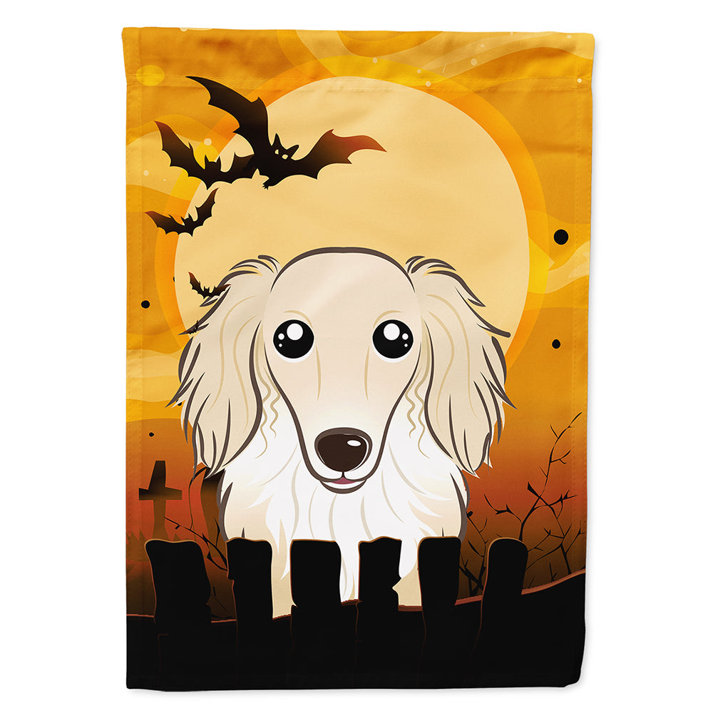 Halloween Longhair Creme Dachshund House Flag 28x40 Porch Sleeve Pole Decorative Outside Yard Banner Artwork Wall Hanging, Polyester