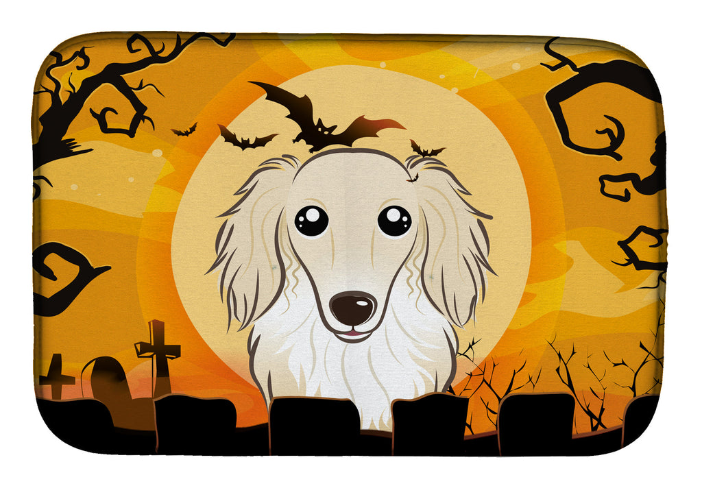 Halloween Longhair Creme Dachshund Dish Drying Mat Absorbent Dish Drying Mat Pad for Kitchen Counter Dish Drainer Mat for Countertop, 14 x 21", Multicolor