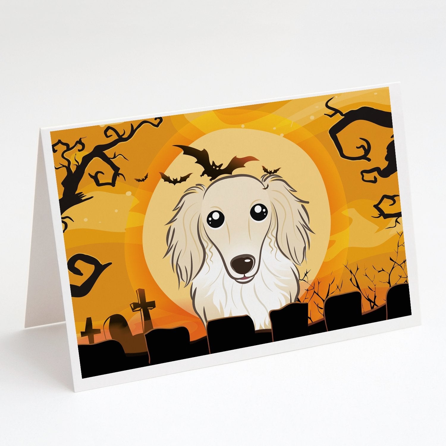 Halloween Longhair Creme Dachshund Greeting Cards Pack of 8 Blank Cards with Envelopes Whimsical A7 Size 5x7