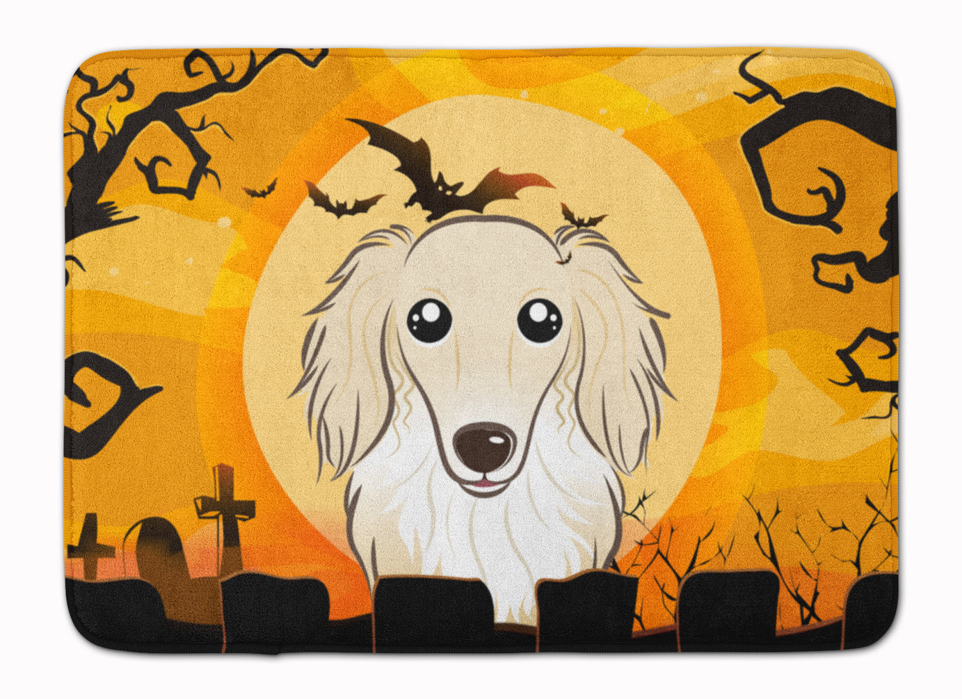 Halloween Longhair Creme Dachshund Memory Foam Kitchen Mat Machine Washable Anti-Fatigue Cushion Comfort Bath or Kitchen Rug