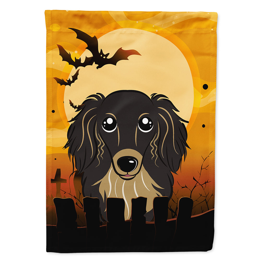 Halloween Longhair Black and Tan Dachshund House Flag 28x40 Porch Sleeve Pole Decorative Outside Yard Banner Artwork Wall Hanging, Polyester