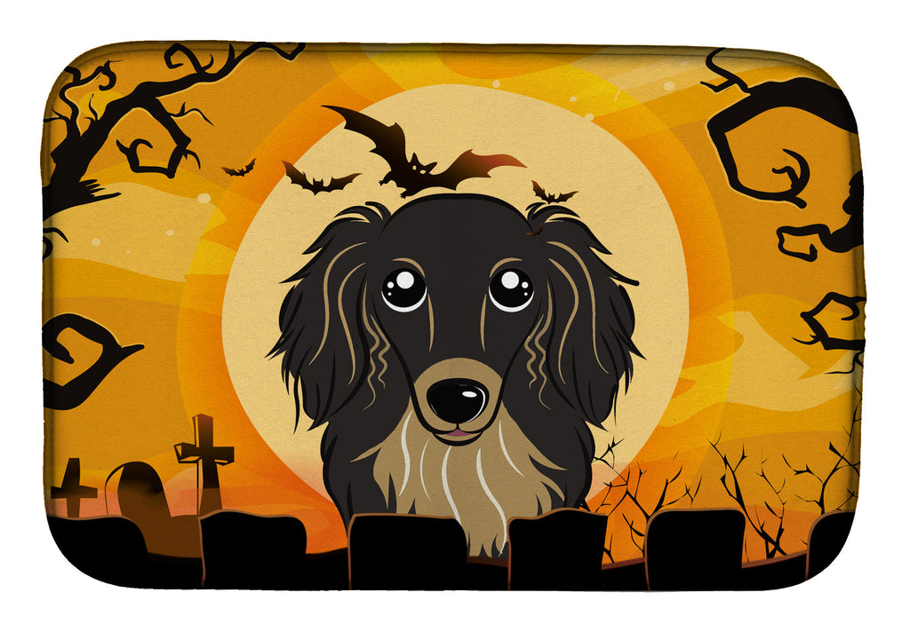 Halloween Longhair Black and Tan Dachshund Dish Drying Mat Absorbent Dish Drying Mat Pad for Kitchen Counter Dish Drainer Mat for Countertop, 14 x 21", Multicolor