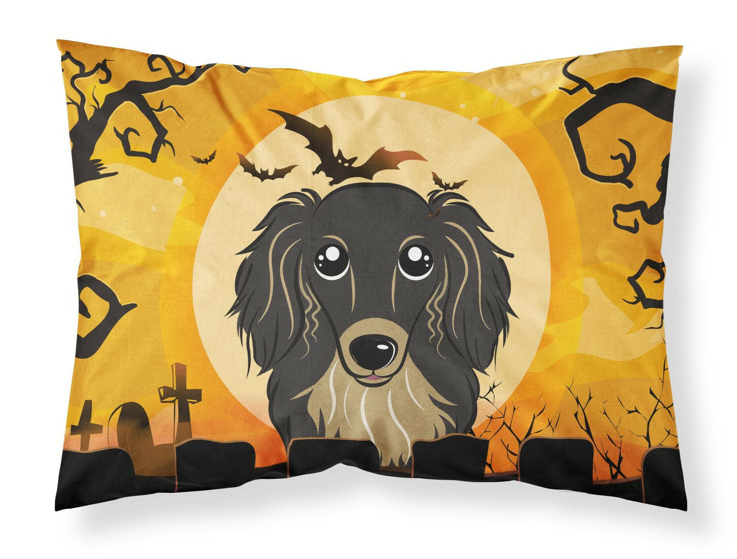 Halloween Longhair Black and Tan Dachshund Standard Pillowcase Lightweight Super Soft Easy Care Decorative Artwork Pillowcase, Standard