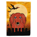 Halloween Longhair Red Dachshund House Flag 28x40 Porch Sleeve Pole Decorative Outside Yard Banner Artwork Wall Hanging, Polyester