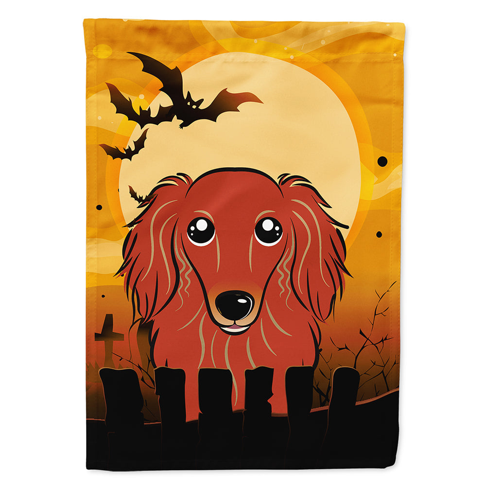Halloween Longhair Red Dachshund House Flag 28x40 Porch Sleeve Pole Decorative Outside Yard Banner Artwork Wall Hanging, Polyester