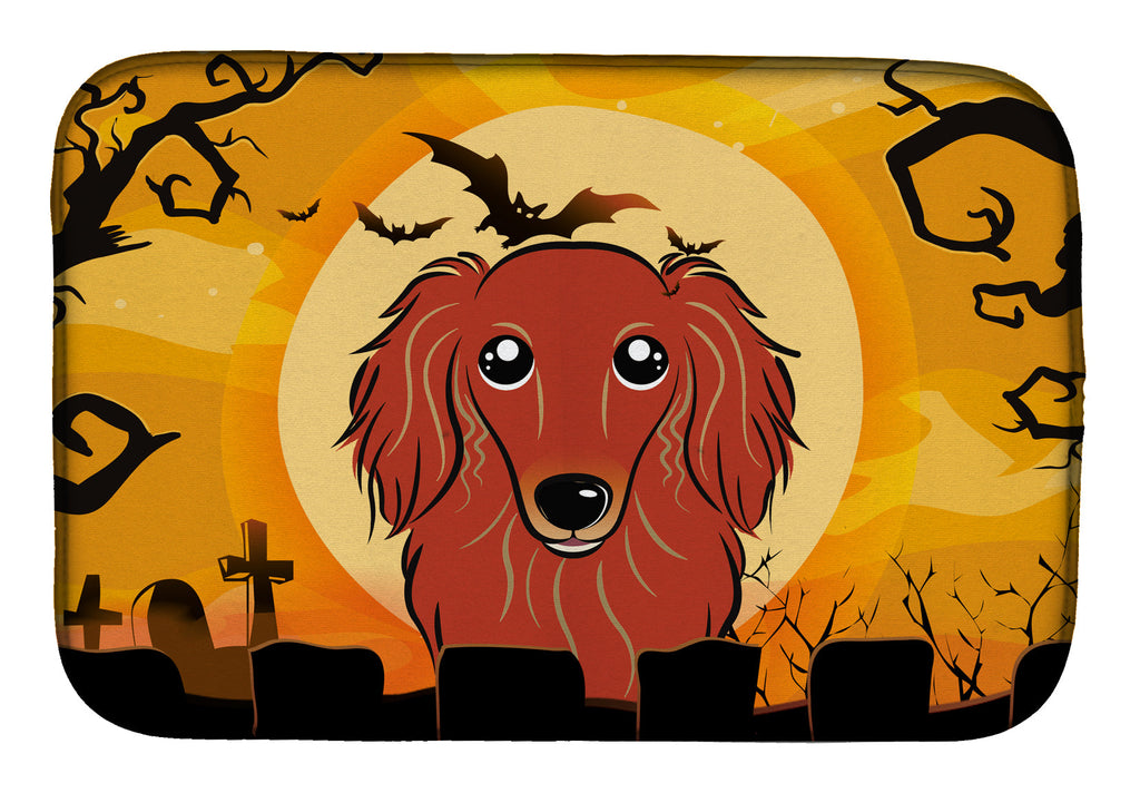 Halloween Longhair Red Dachshund Dish Drying Mat Absorbent Dish Drying Mat Pad for Kitchen Counter Dish Drainer Mat for Countertop, 14 x 21", Multicolor
