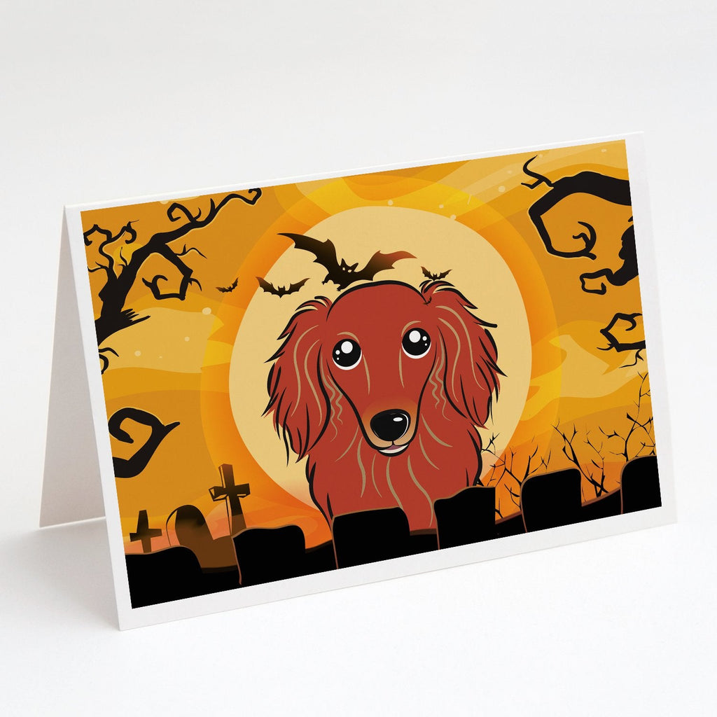 Halloween Longhair Red Dachshund Greeting Cards Pack of 8 Blank Cards with Envelopes Whimsical A7 Size 5x7