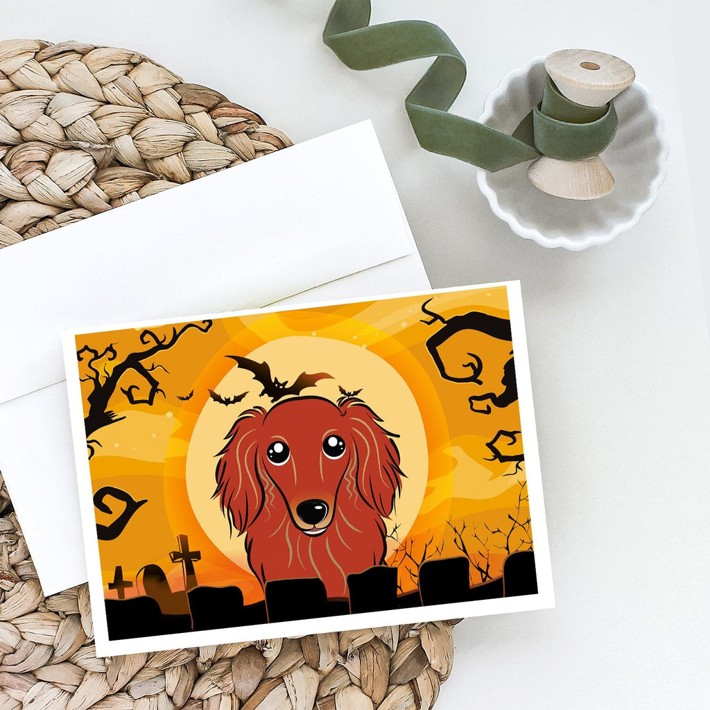 Halloween Longhair Red Dachshund Greeting Cards Pack of 8 Blank Cards with Envelopes Whimsical A7 Size 5x7