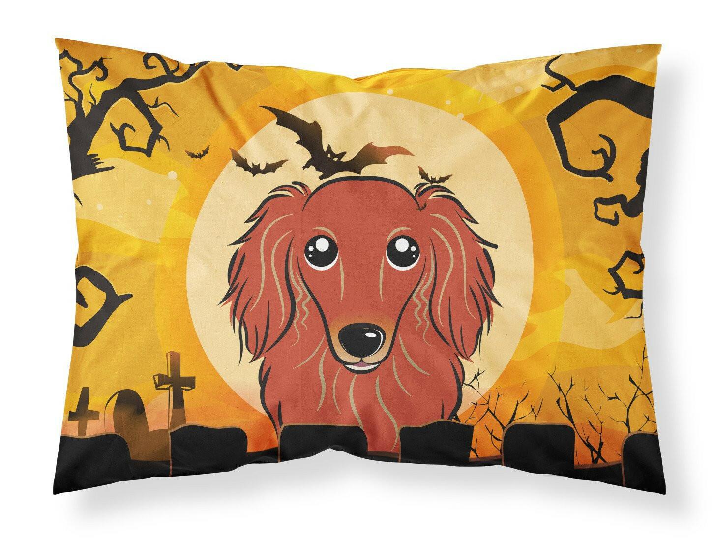 Halloween Longhair Red Dachshund Standard Pillowcase Lightweight Super Soft Easy Care Decorative Artwork Pillowcase, Standard