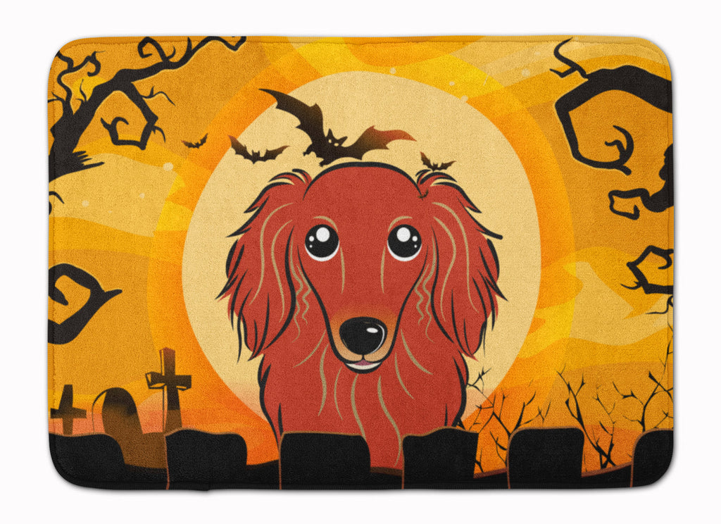 Halloween Longhair Red Dachshund Memory Foam Kitchen Mat Machine Washable Anti-Fatigue Cushion Comfort Bath or Kitchen Rug