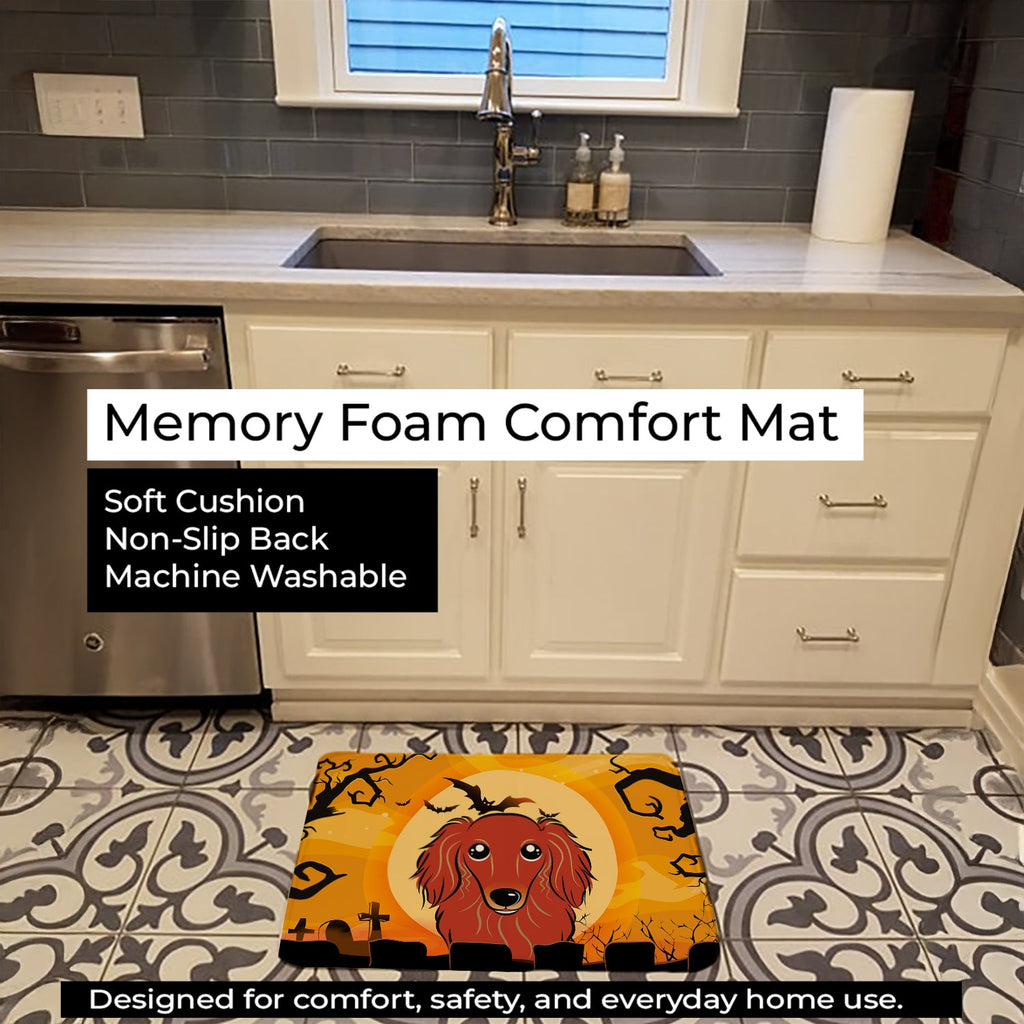 Halloween Longhair Red Dachshund Memory Foam Kitchen Mat Machine Washable Anti-Fatigue Cushion Comfort Bath or Kitchen Rug