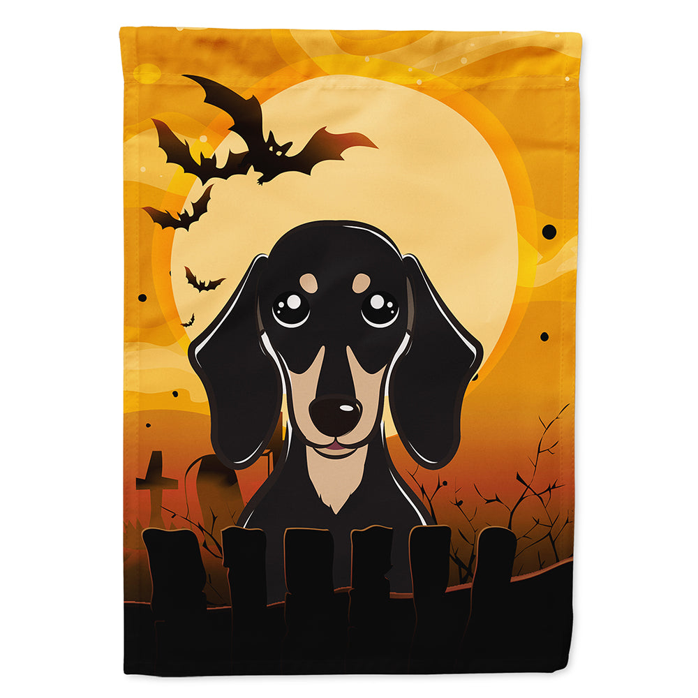 Halloween Smooth Black and Tan Dachshund House Flag 28x40 Porch Sleeve Pole Decorative Outside Yard Banner Artwork Wall Hanging, Polyester