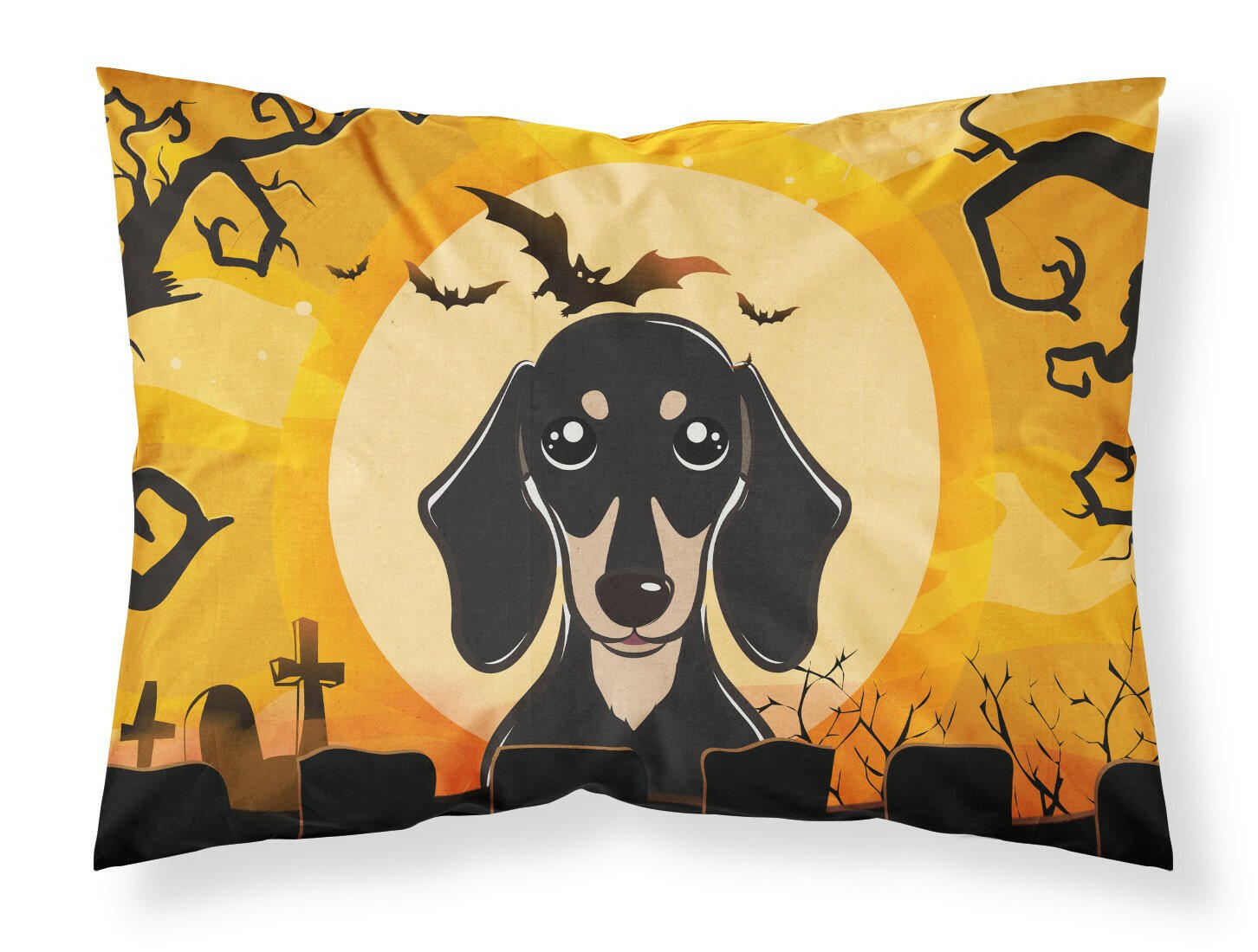 Halloween Smooth Black and Tan Dachshund Standard Pillowcase Lightweight Super Soft Easy Care Decorative Artwork Pillowcase, Standard