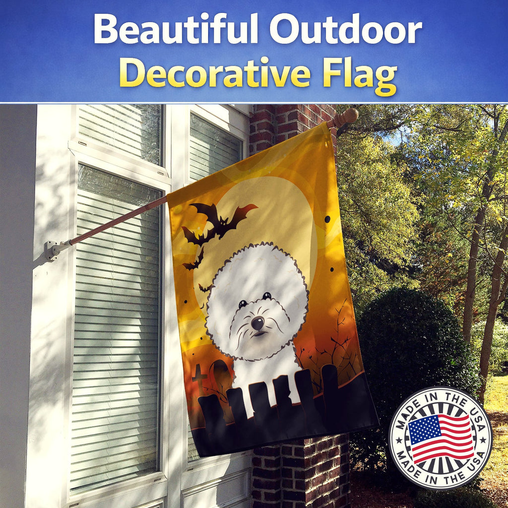 Halloween Bichon Frise House Flag 28x40 Porch Sleeve Pole Decorative Outside Yard Banner Artwork Wall Hanging, Polyester