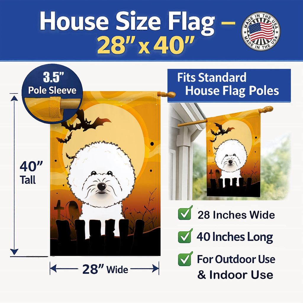 Halloween Bichon Frise House Flag 28x40 Porch Sleeve Pole Decorative Outside Yard Banner Artwork Wall Hanging, Polyester