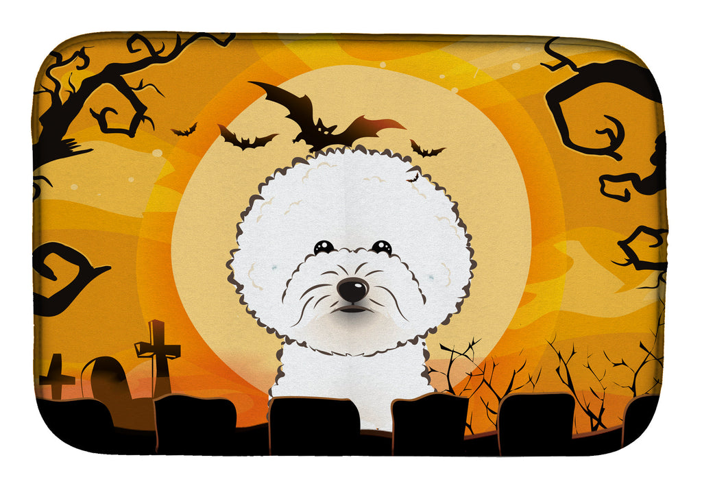 Halloween Bichon Frise Dish Drying Mat Absorbent Dish Drying Mat Pad for Kitchen Counter Dish Drainer Mat for Countertop, 14 x 21", Multicolor