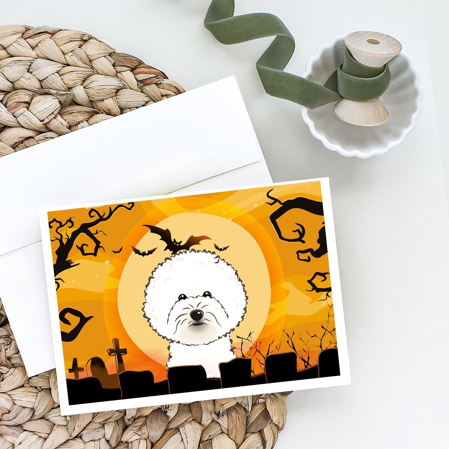 Halloween Bichon Frise Greeting Cards Pack of 8 Blank Cards with Envelopes Whimsical A7 Size 5x7