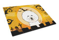 Halloween Bichon Frise Cutting Board Tempered Glass Kitchen Cutting Surface, Heat Resistant Chopping, Non-Slip Feet, Food Prep & Serving