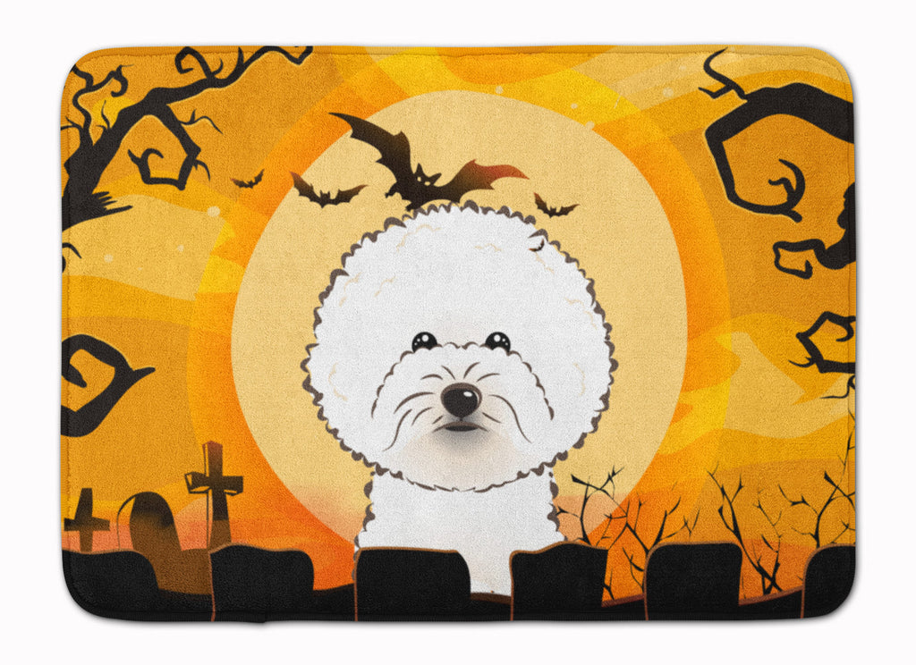 Halloween Bichon Frise Memory Foam Kitchen Mat Machine Washable Anti-Fatigue Cushion Comfort Bath or Kitchen Rug