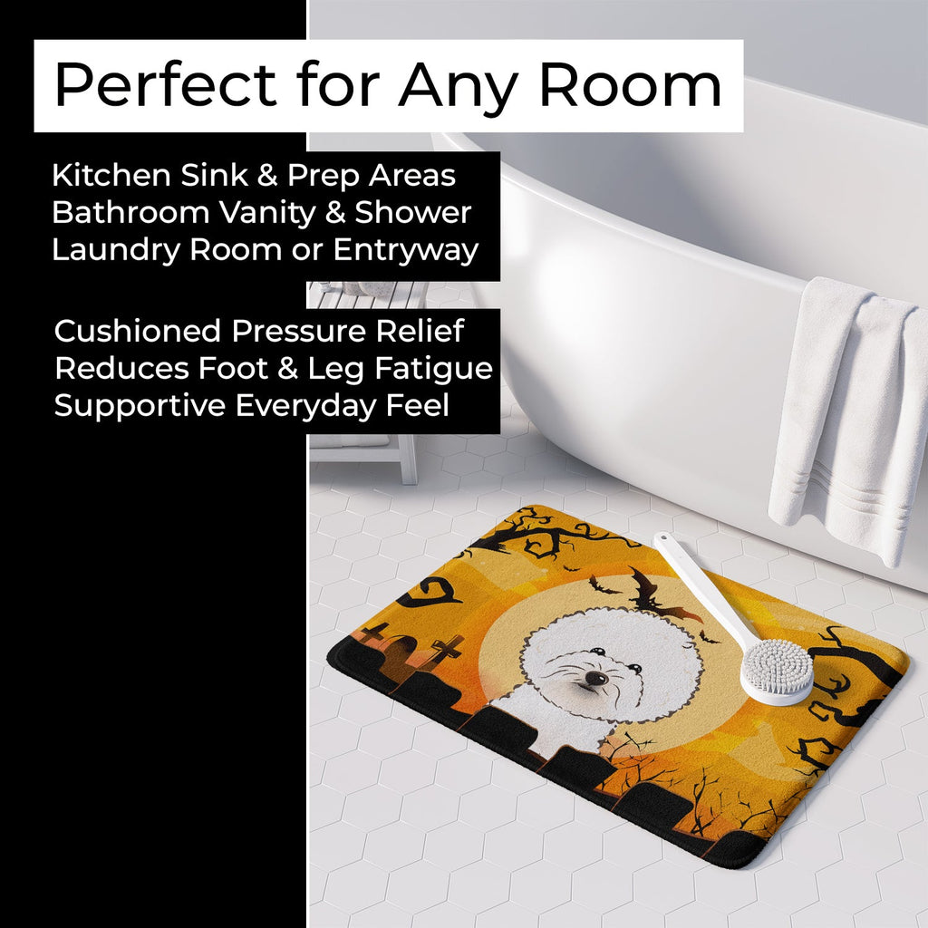 Halloween Bichon Frise Memory Foam Kitchen Mat Machine Washable Anti-Fatigue Cushion Comfort Bath or Kitchen Rug