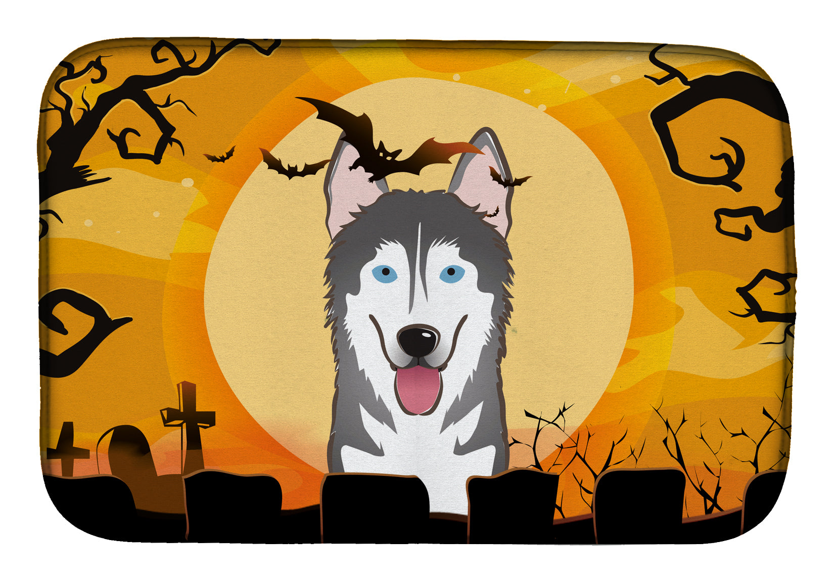 Halloween Alaskan Malamute Dish Drying Mat Absorbent Dish Drying Mat Pad for Kitchen Counter Dish Drainer Mat for Countertop, 14 x 21", Multicolor