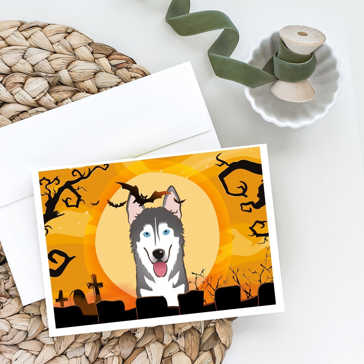 Halloween Alaskan Malamute Greeting Cards Pack of 8 Blank Cards with Envelopes Whimsical A7 Size 5x7