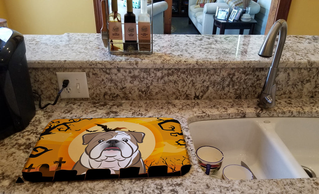 Halloween English Bulldog  Dish Drying Mat Absorbent Dish Drying Mat Pad for Kitchen Counter Dish Drainer Mat for Countertop, 14 x 21", Multicolor