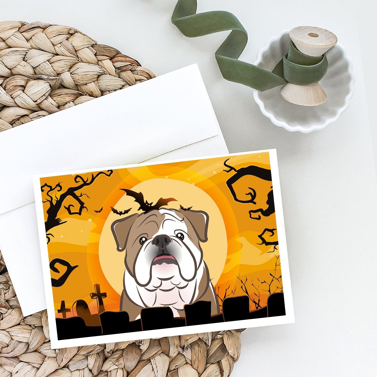 Halloween English Bulldog  Greeting Cards Pack of 8 Blank Cards with Envelopes Whimsical A7 Size 5x7