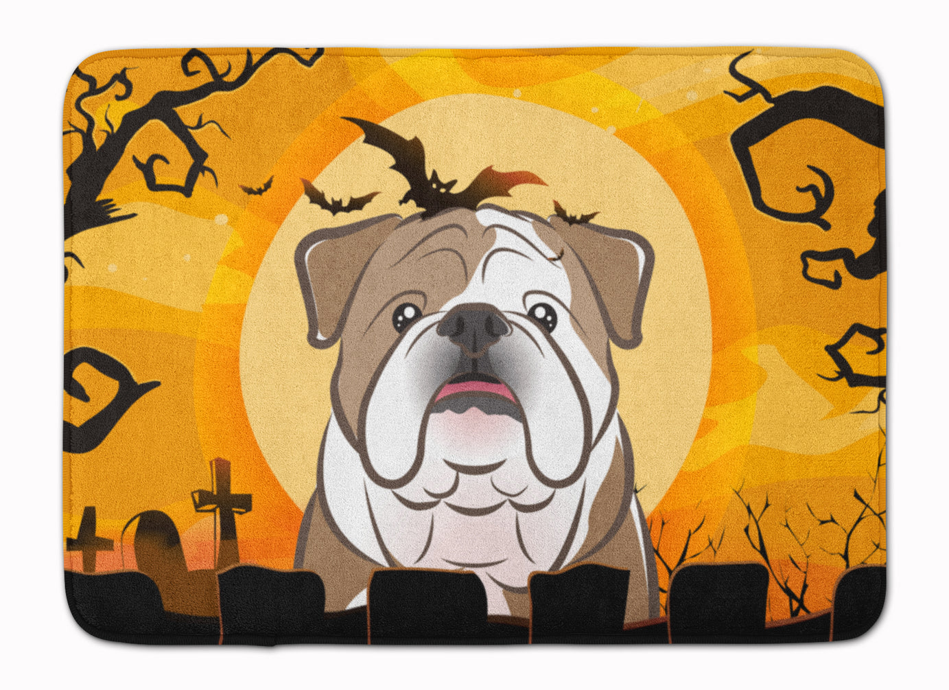 Halloween English Bulldog  Memory Foam Kitchen Mat Machine Washable Anti-Fatigue Cushion Comfort Bath or Kitchen Rug