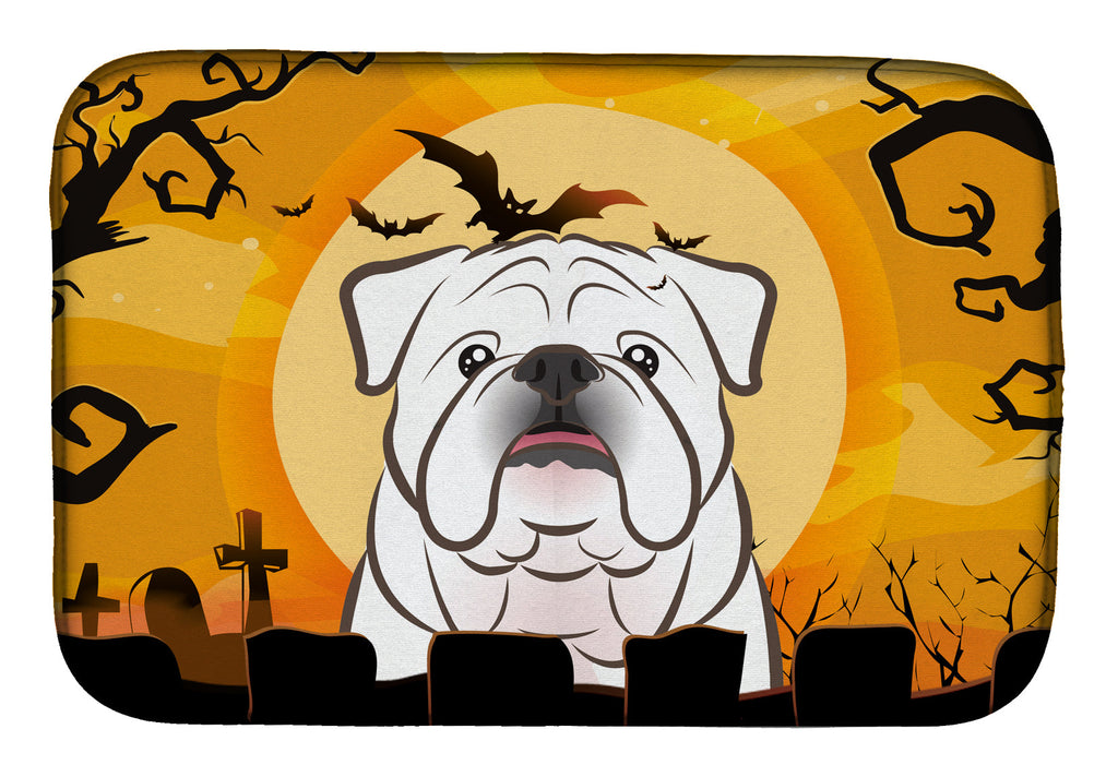 Halloween White English Bulldog  Dish Drying Mat Absorbent Dish Drying Mat Pad for Kitchen Counter Dish Drainer Mat for Countertop, 14 x 21", Multicolor