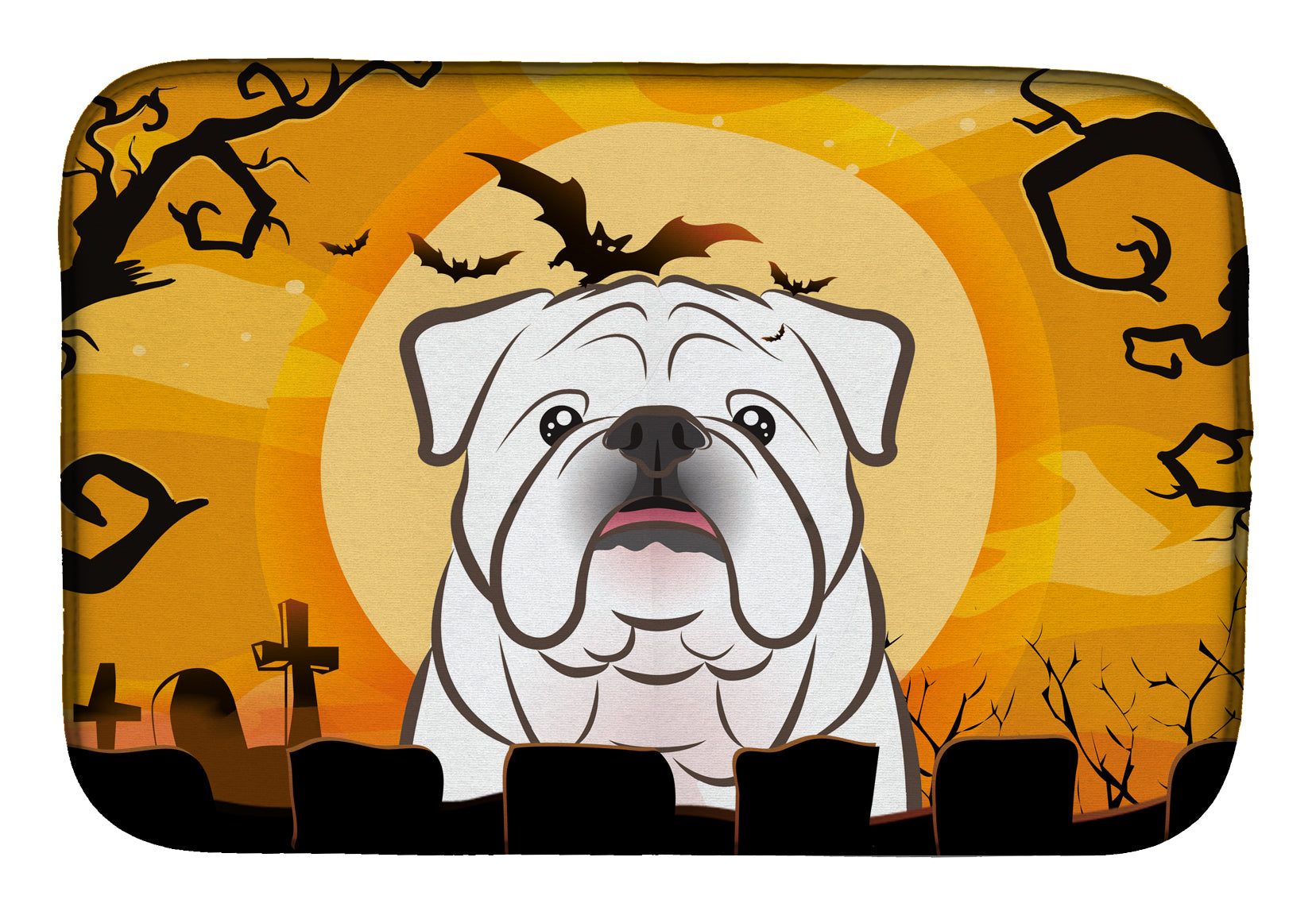 Halloween White English Bulldog  Dish Drying Mat Absorbent Dish Drying Mat Pad for Kitchen Counter Dish Drainer Mat for Countertop, 14 x 21", Multicolor
